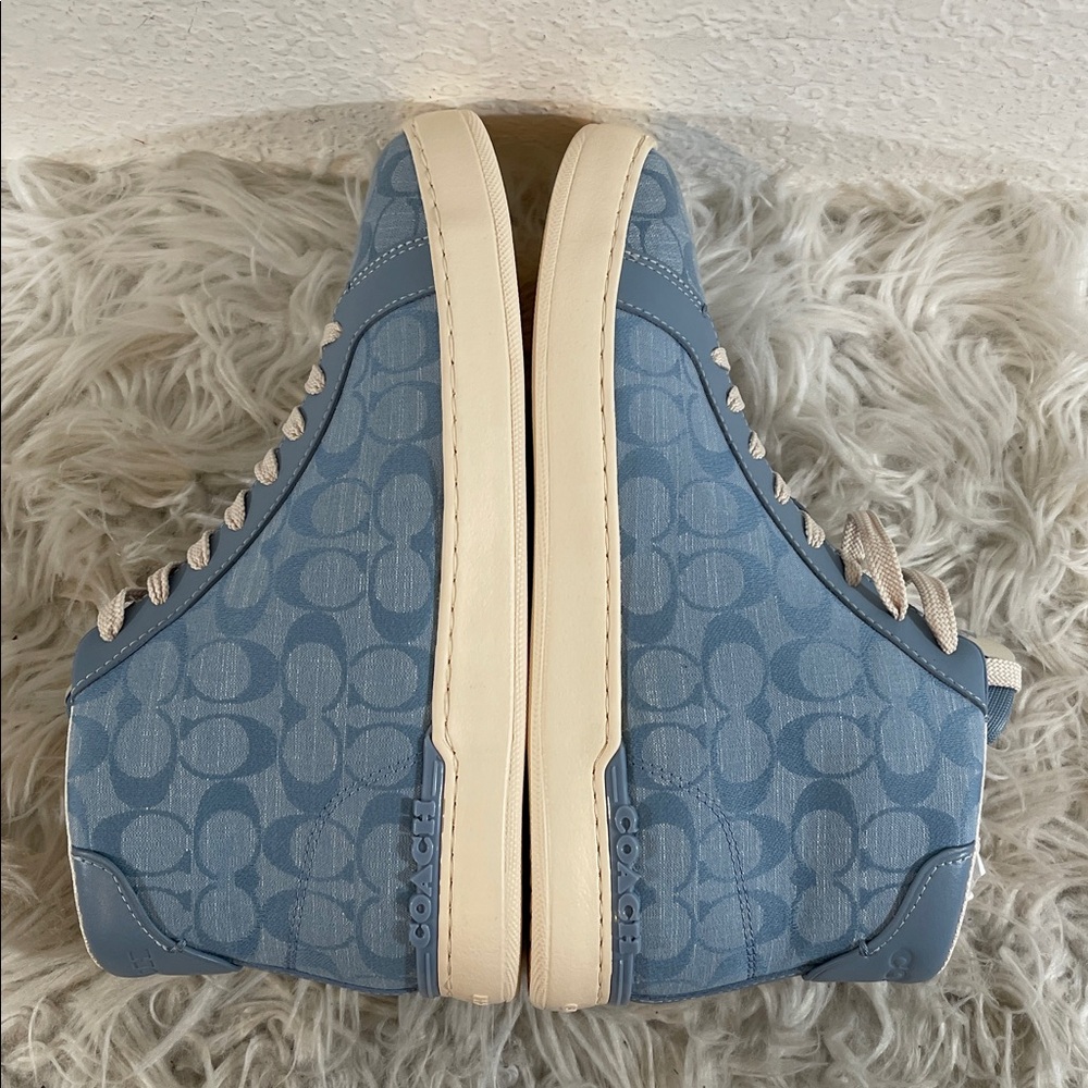 COACH Clip High Top Leather Sneaker Men’s Size 10.5 Cornflower Blue Unisex NEW - Picture 10 of 13